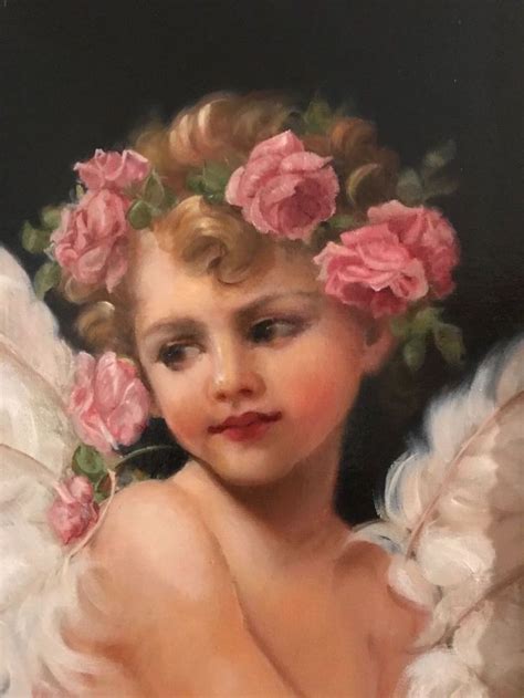 Barnes Beautiful Oil Painting Vintage Antique Style Portrait Cherub Angel Girl Renaissance Art