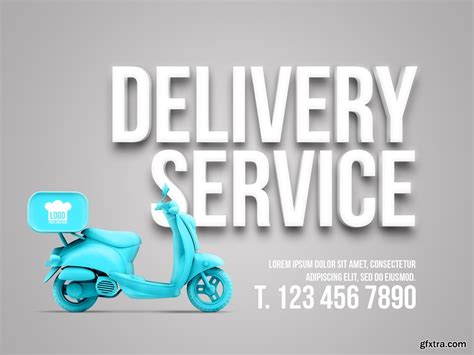 Delivery Service Advertising With Text And Color Motorcycle Mockup