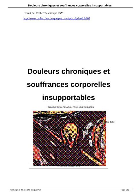 Pdf Douleurs Chroniques Et Souffrances Corporelles Insupportables