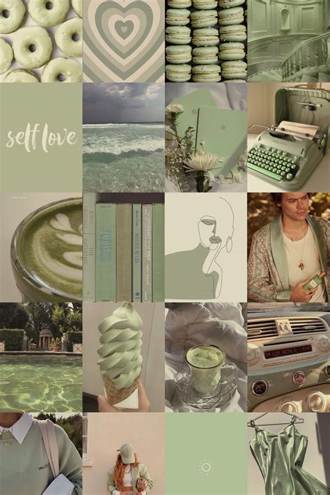 Sage Green Collage Kit Sage Greenwhite Aesthetic Wall Collage Kit