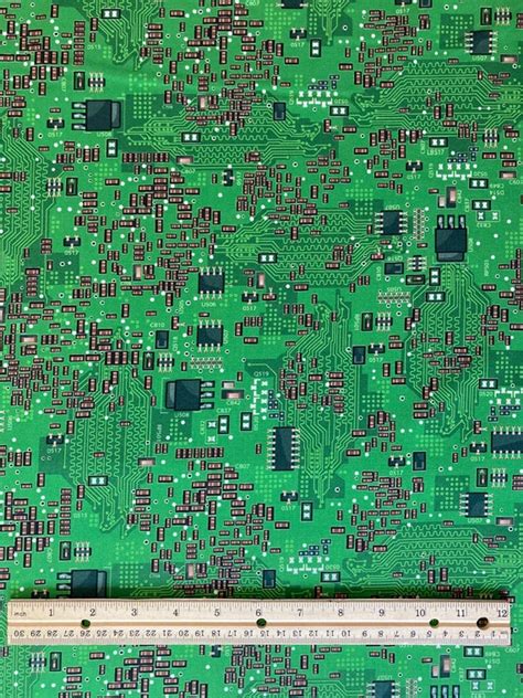 Computer Science Motherboard Fabric Quilting Cotton Green Etsy