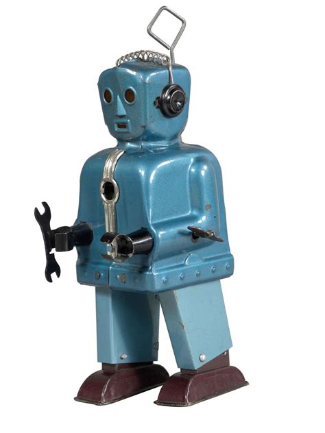 Blue Robot Wwrench Wind Up Tin Toy