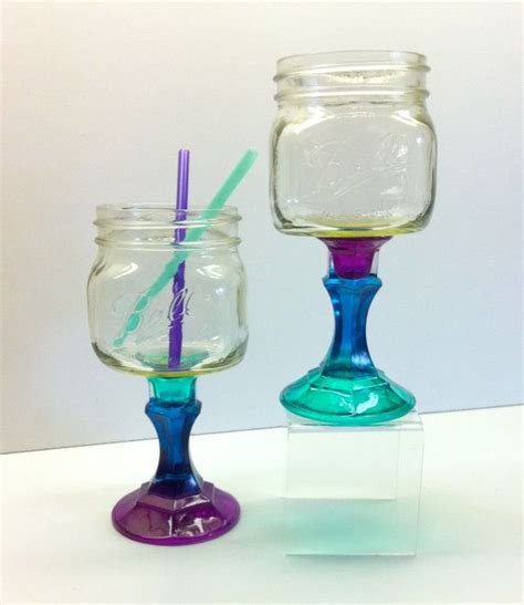 Four Rainbow Mason Jar Wine Glasses By Marshhome On Etsy Diy