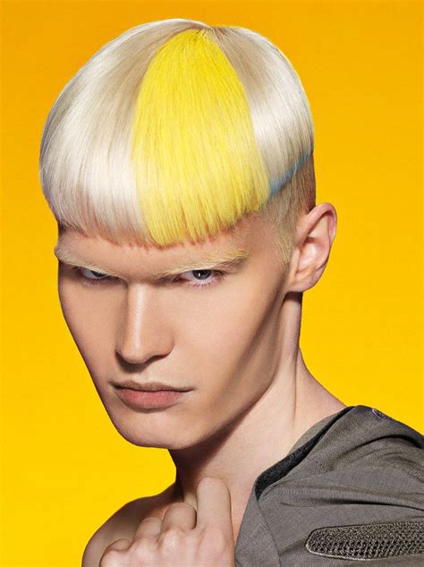 High heat from styling tools such as hair dryers, curling tongs, or hair straighteners can turn your grey hair yellow over time. white and yellow hair (Yellow Mellow) | Yellow hair, Men ...