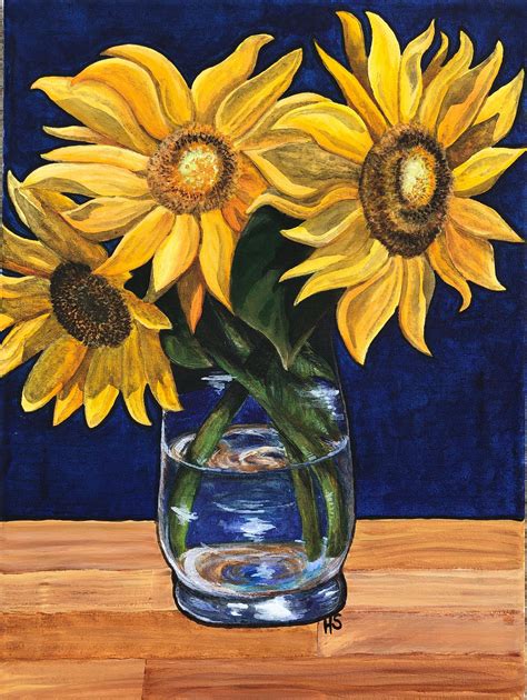 Sunflower Still Life Acrylic On Canvas 8x16 Rart