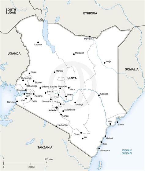 It is bordered, on the north, by south sudan and ethiopia, on the east by somalia and the indian ocean, on the south by tanzania, and on the west by lake victoria and uganda. Vector Map of Kenya Political | One Stop Map | Africa map, Map, Map vector