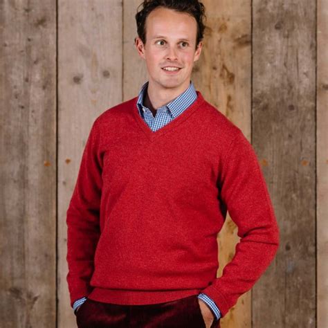Berry Red Lambswool V Neck Jumper Mens Country Clothing Cordings Us
