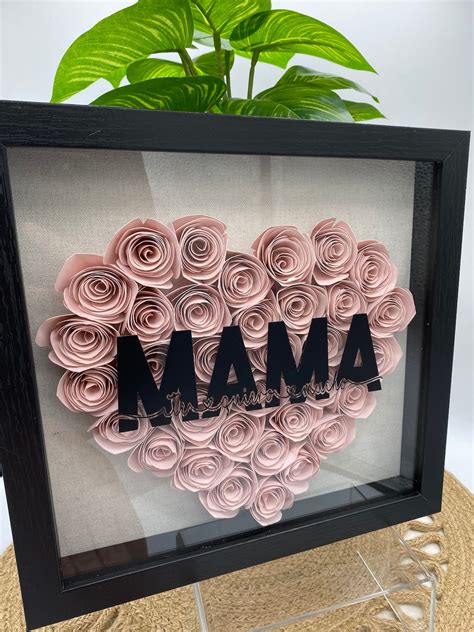 Personalized Mama Shadow Box With Rose Heart Mama Spanish Etsy