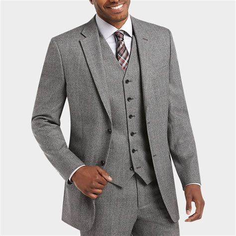 Jones New York Black And White Plaid Modern Fit Vested Suit Mens