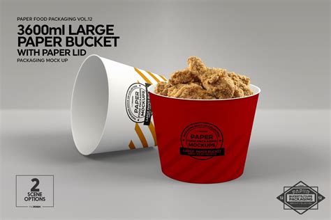 large paper bucket paper lid mockup   food mockup  fast food food packaging