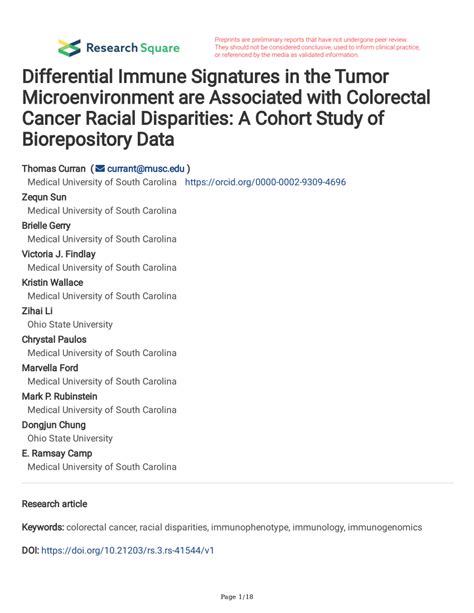 PDF Differential Immune Signatures In The Tumor Microenvironment Are