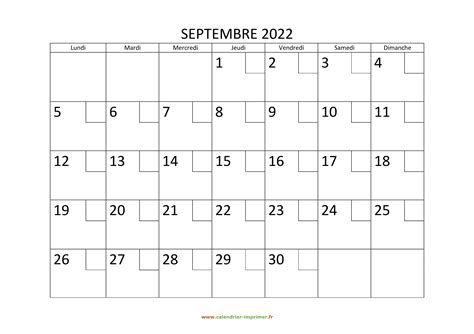 Calendrier Septembre 2022 à Imprimer