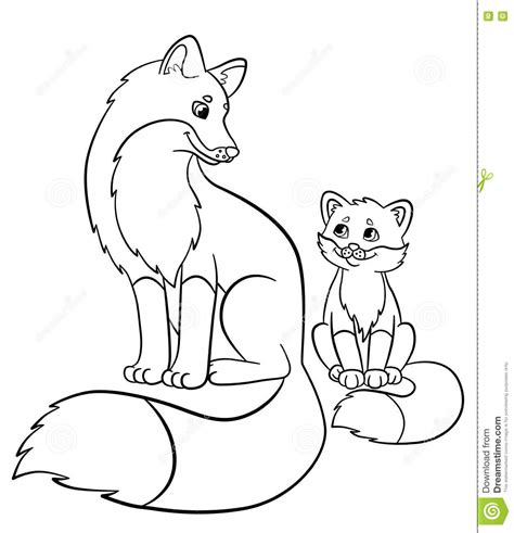 Gambar Coloring Pages Wild Animals Mother Fox Cute Baby Royalty Free Di