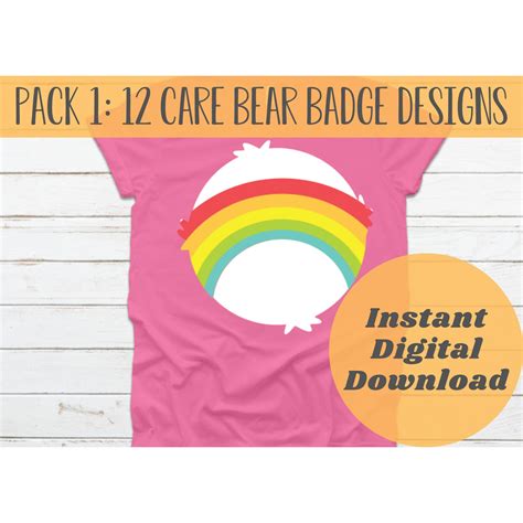 Pack 1: 12 Care Bear Belly Badge SVG PNG Designs W/ Reversed | Etsy