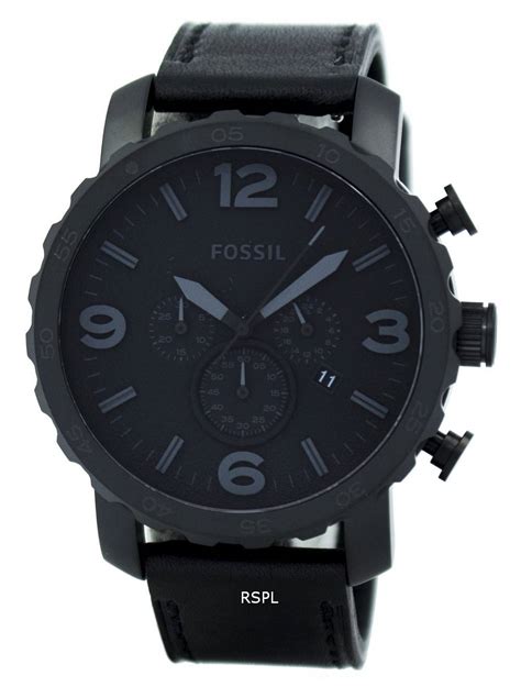 Fossil Nate Chronograph Black Ion Plated Leather Jr1354 Mens Watch