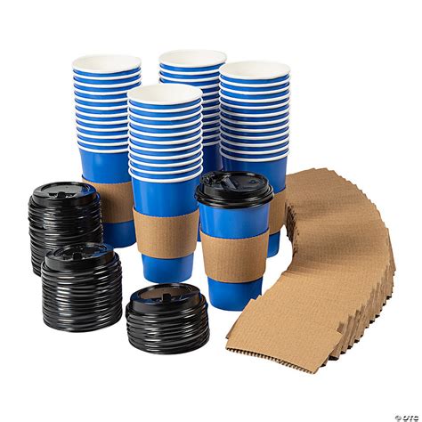 Bulk Blue Disposable Paper Coffee Cups With Lids And Sleeves 48 Ct Oriental Trading