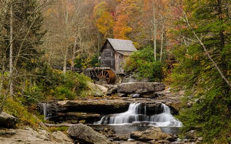 Nature Landscapes Rivers Streams Forest Mill Scenic Autumn Fall