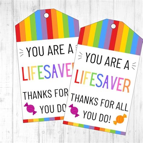 Printable Lifesaver Favor Tags Teacher Appreciation Tags Nurse Staff Employee Boss Nurse