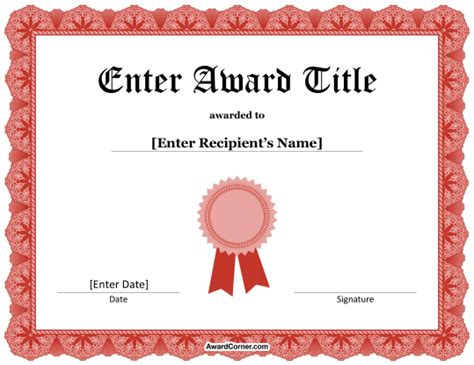 Red Ribbon Certificate Template For Microsoft Word