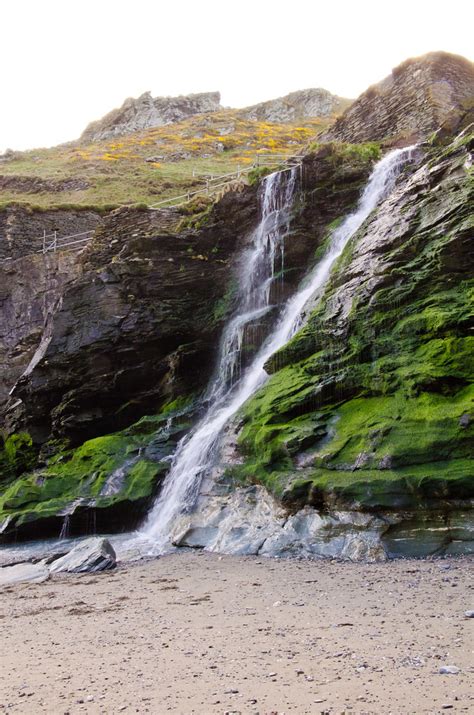 Beachside Waterfall Tintagel Cornwall Uk April 2015 Racquel