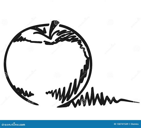 Apple With Shadow Simple Sketch Of Fruit Stock Vector Illustration