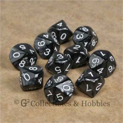 New 10 D10 Pearlized Charcoal Black Rpg Gaming Ten Sided Dice Set