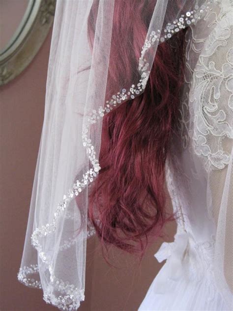 Beaded Veil One Tier Waist Length Tulle Veil Crystal Wedding Veils 30