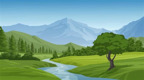 Beautiful Mountain Landscape With River And Forest 3428333 Vector Art