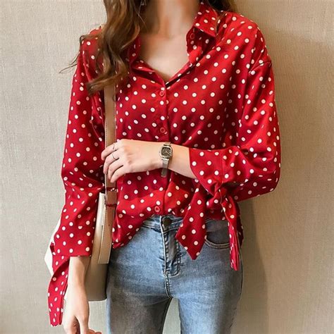bow lace up sleeve polka dot blouse shirt tops women blouses blouses for women chiffon