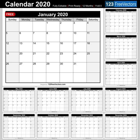 12 Month Blank Calendar 2020 Printable Example Calendar Printable Images