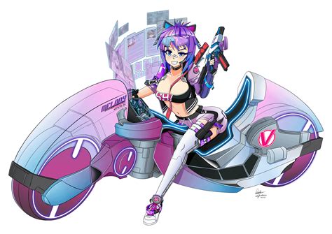 My Fan Art On Projekt Melody With Her Cybernetic Motorcycle Rvshojo