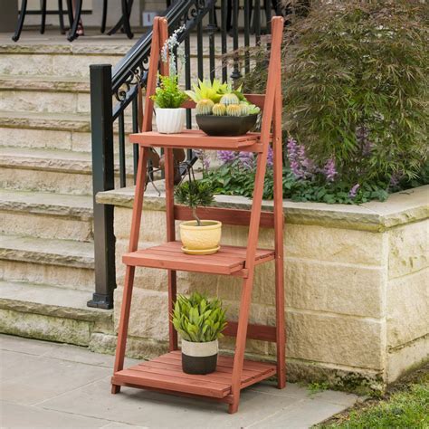 Contemporary wood plant stand, pyramid style. Leisure Season 24 in. x 18 in. x 60 in. 3-Tier A-Frame ...