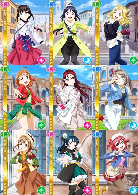 Aqours Lls Over The Rainbow Movie Ssr Card Set Character Drawing