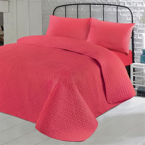 Luxury Soft Plain Dyed Poly Cotton Quilted Bedspread Bed Quilt Throw