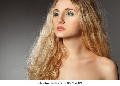 Closeup Woman Portrait Naked Shoulder Looking Stock Photo