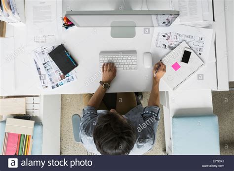 Overhead View Architect Working At Computer Stock Photo Alamy