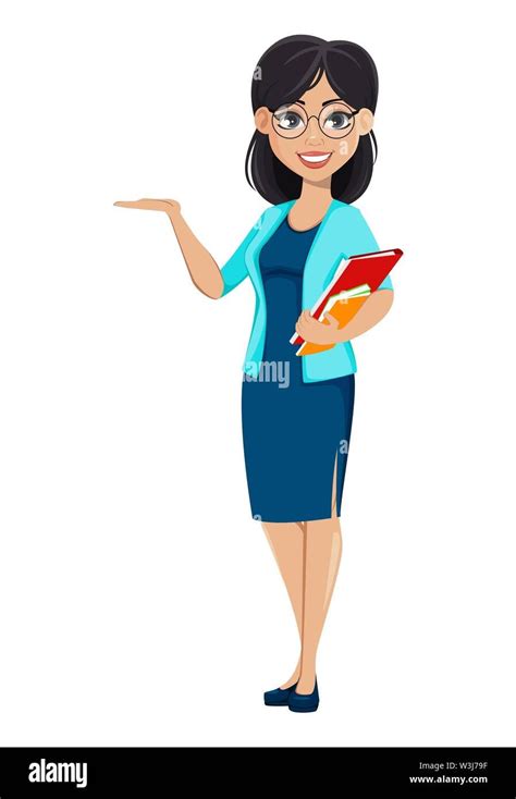 Download This Stock Vector Back To School Teacher Woman Cartoon Character Holding Books