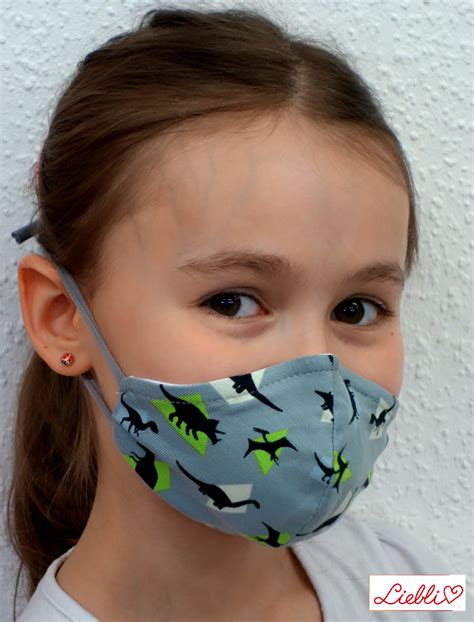 Kindermaske Kinder Mundschutz Mund Nasen Maske Dino Grau Liebli