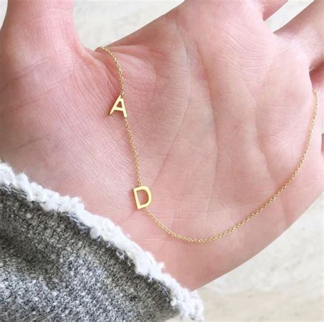 Sideways Initial Necklace Initial Necklace Dainty Necklace Etsy