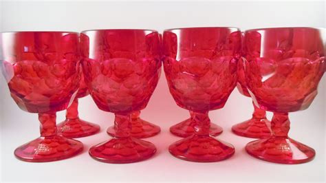 Viking Georgian Ruby Red Glass Goblets Honeycomb 8 Vintage 12