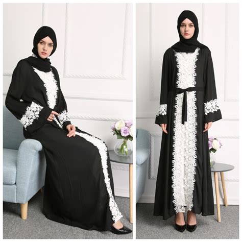 Elegant Muslim Women S Lace Abaya Full Dresses Cardigan Kimono Long