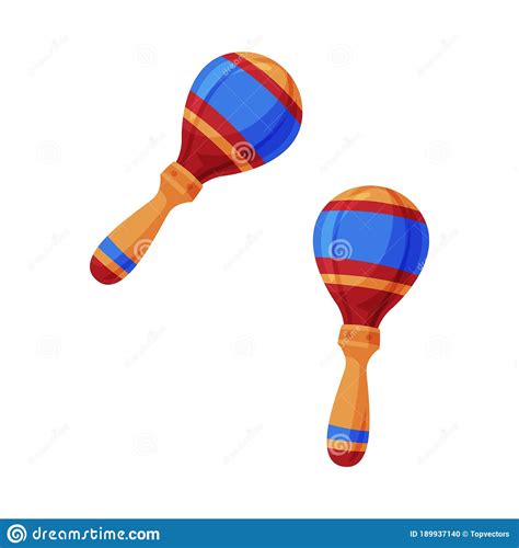 Pair Of Colorful Maracas Percussion Wooden Musical Instrument Flat