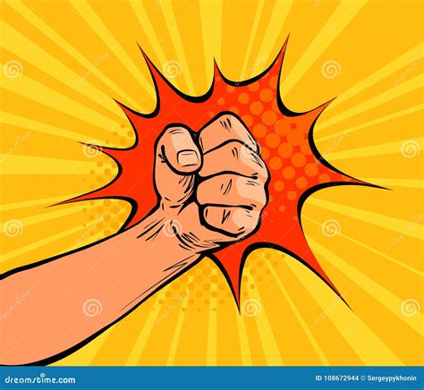 Punch Pop Art Retro Comic Style Clenched Fist Cartoon Vector
