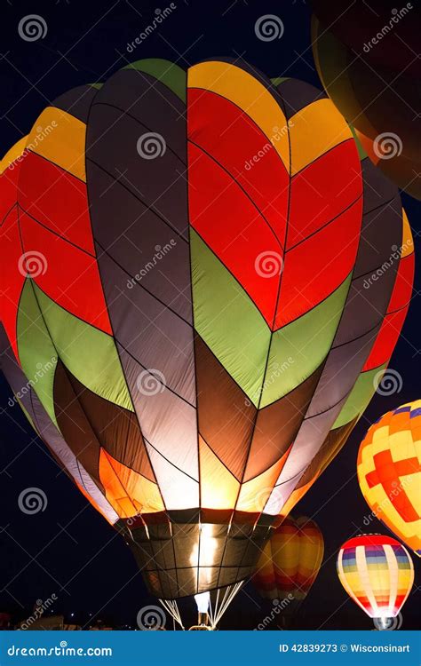 Hot Air Balloon Evening Glow Color Light Show Stock Image Image Of