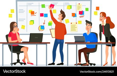 Scrum Board Meeting Business Team Planning Tasks Vector Image