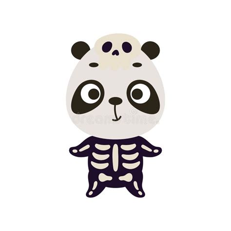 Cute Little Halloween Panda In A Skeleton Costume Cartoon Animal