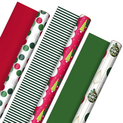 hallmark reversible christmas wrapping paper 3 rolls 120 sq ft ttl retro ornaments stripes