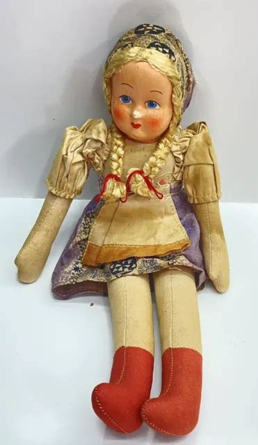 Vintage 1940 S Cloth Doll Celluloid Mask Face Hand Painted 11 5 Doll Poland 39 99 Picclick