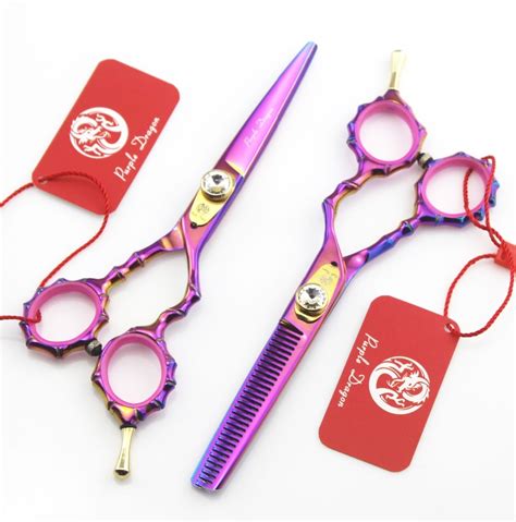 Purple Dragon Colorful Hair Scissors 440c 55 Inch Bamboo Handle