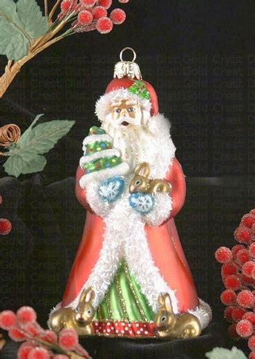 Cobane Studio Father Christmas With Bunnies Blown Glass Ornament